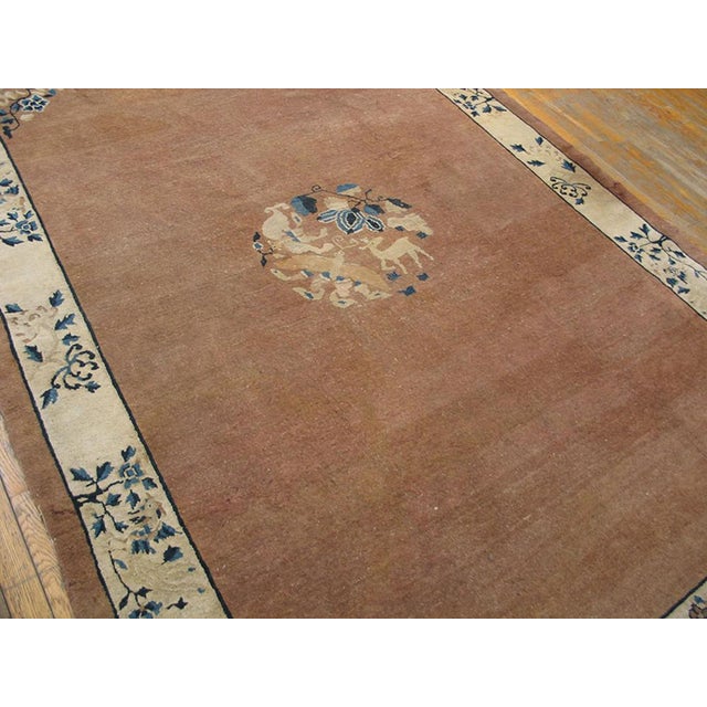 1930s Dusty Rose Medallion Antique Chinese Peking Carpet 6' X 8'8" Knotted Wool Rug For Sale - Image 10 of 12