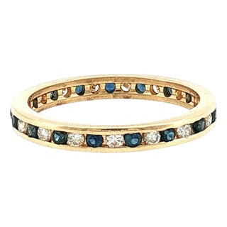 Late 20th-Century 14 Karat Yellow Gold Sapphire and Diamond Eternity Band, Size 7.25 For Sale