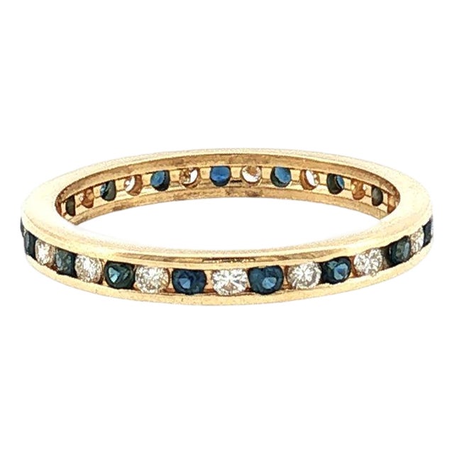 Late 20th-Century 14 Karat Yellow Gold Sapphire and Diamond Eternity Band, Size 7.25 For Sale
