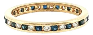 Late 20th-Century 14 Karat Yellow Gold Sapphire and Diamond Eternity Band, Size 7.25