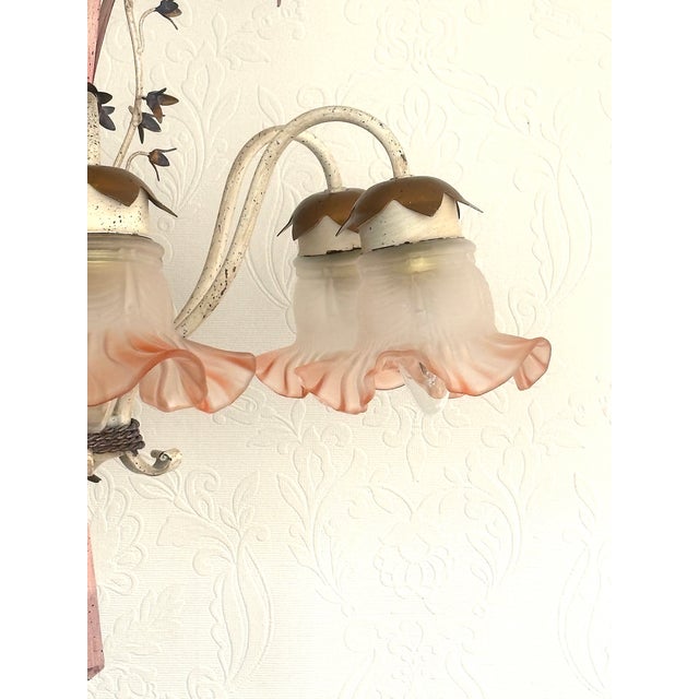 Vintage Italian White and Gold Patinated Metal and Glass Chandelier, 1970s For Sale - Image 13 of 15