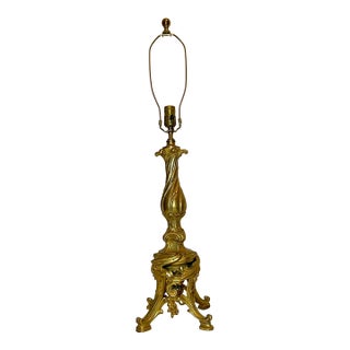 1910s Large Antique Ornate Solid Dore Bronze French Rococo Electric Table Lamp Light For Sale