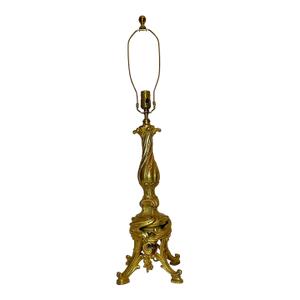 1910s Large Antique Ornate Solid Dore Bronze French Rococo Electric Table Lamp Light
