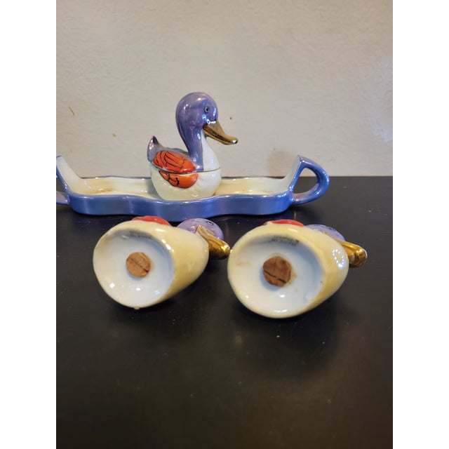 Ceramic Vintage Japanese Lusterware 4 Piece Duck Condiment Set For Sale - Image 7 of 16