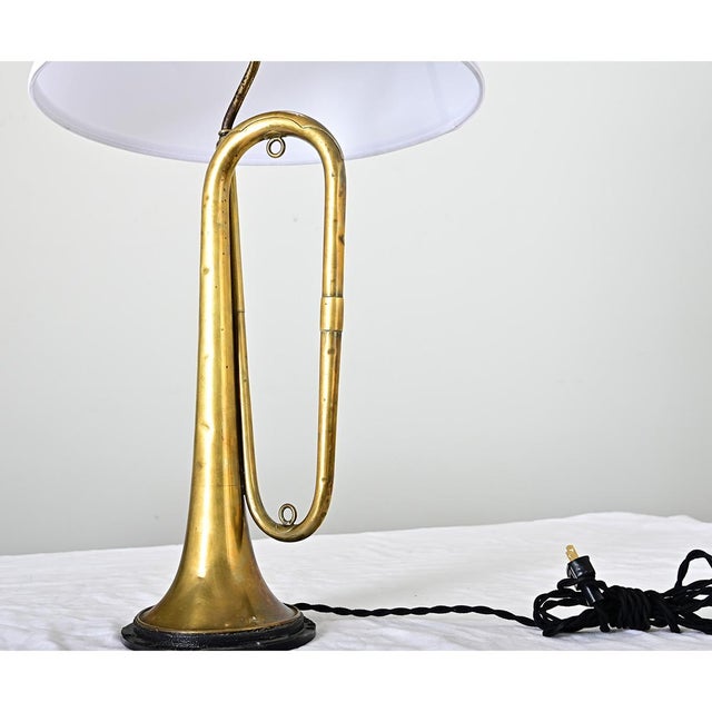 Early 20th Century Early 20th Century French Vintage Brass Couesnon Trumpet Lamp For Sale - Image 5 of 9