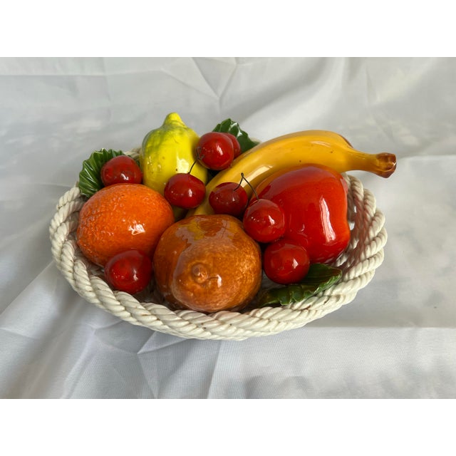 Vintage Mid 20th Century Italian Capodimonte Life Size Ceramic Fruit Basket For Sale - Image 4 of 12