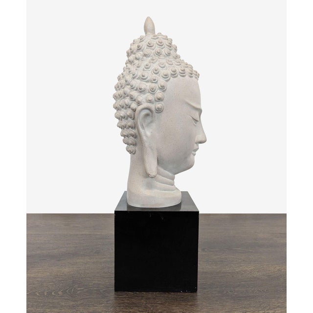 Asian Vintage Austin Productions Buddha Head Sculpture on Base For Sale - Image 3 of 7