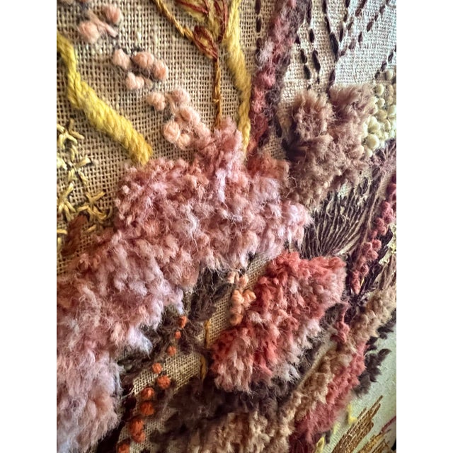 Mid 20th Century Floral Crewel Embroidered Yarn Art, Framed For Sale - Image 4 of 7