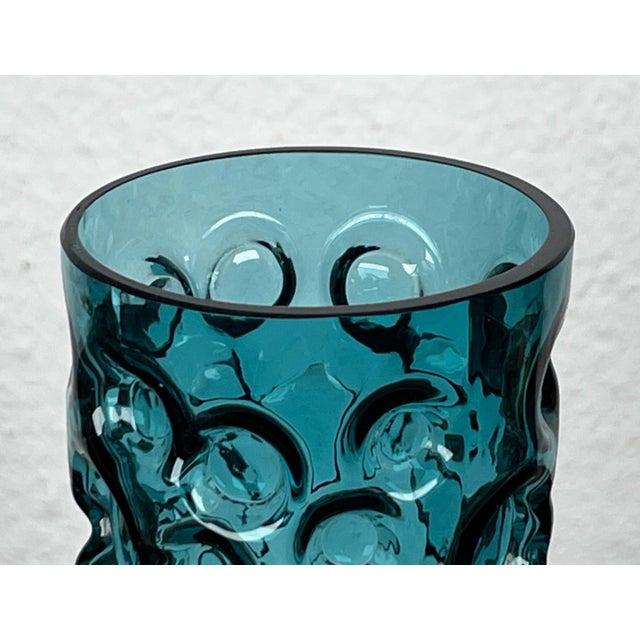 Mid-Century Modern Space Age Blue Bubble Glass Vase by Wilhelm Braun-Feldweg for Hirschberg, Germany, 1960s For Sale - Image 12 of 16