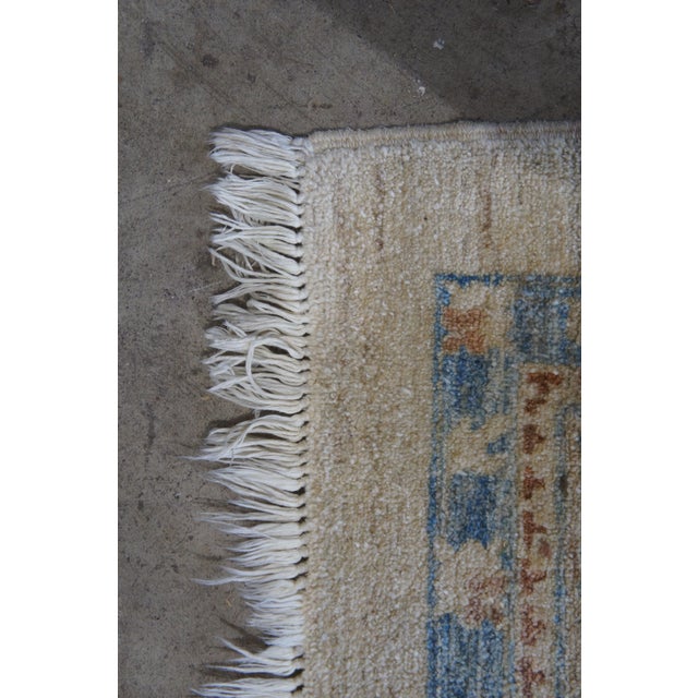 Vintage Oriental Hand Knotted Blue & Beige Geometric Area Rug Carpet 9' X 11' For Sale - Image 6 of 11