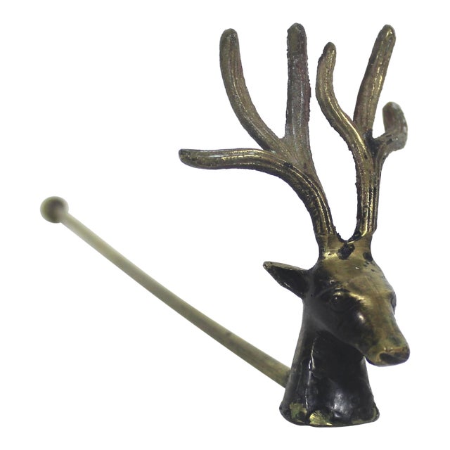 Vintage Brass Stag With Antlers Candle Snuff Snuffer For Sale
