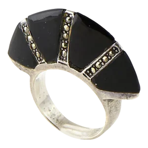 Modern Deco Style Onyx Marcasite Sterling Silver Ring size 4.5