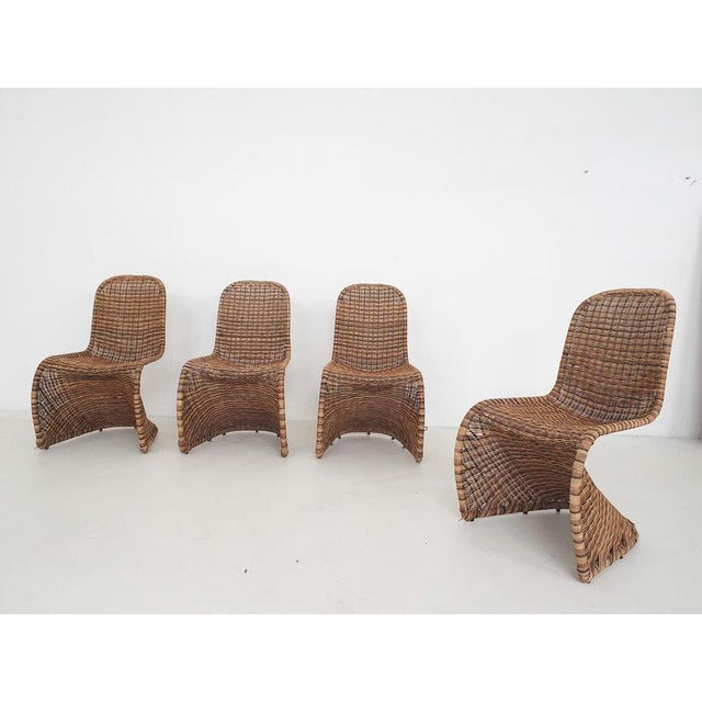 Rattan S-Chairs in the style of Verner Panton, Set of 4 For Sale - Image 9 of 9