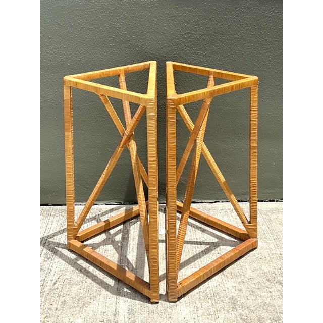 Goldenrod Vintage Wrapped Rattan Dining Table Pedestal For Sale - Image 8 of 16