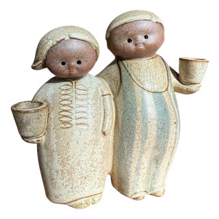Vintage Japanese Stoneware Figurine Candle Holder For Sale
