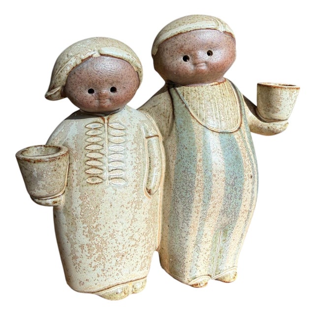 Vintage Japanese Stoneware Figurine Candle Holder For Sale