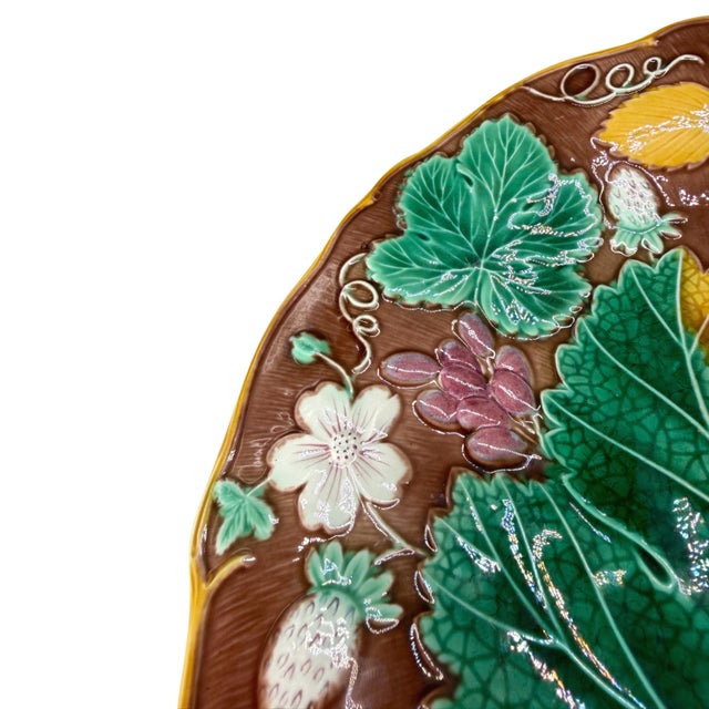 Brown Wedgwood Majolica 'Vine & Strawberry' Plate on a Brown Ground, English, Ca. 1896 For Sale - Image 8 of 11