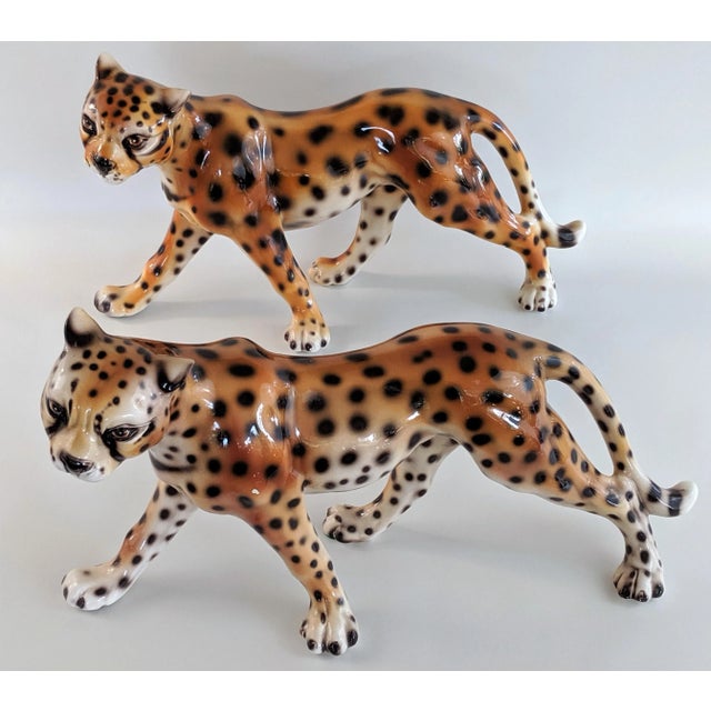 Figurative 1970s Vintage Ceramic Cheetah Leopard Figurines - a Pair For Sale - Image 3 of 13