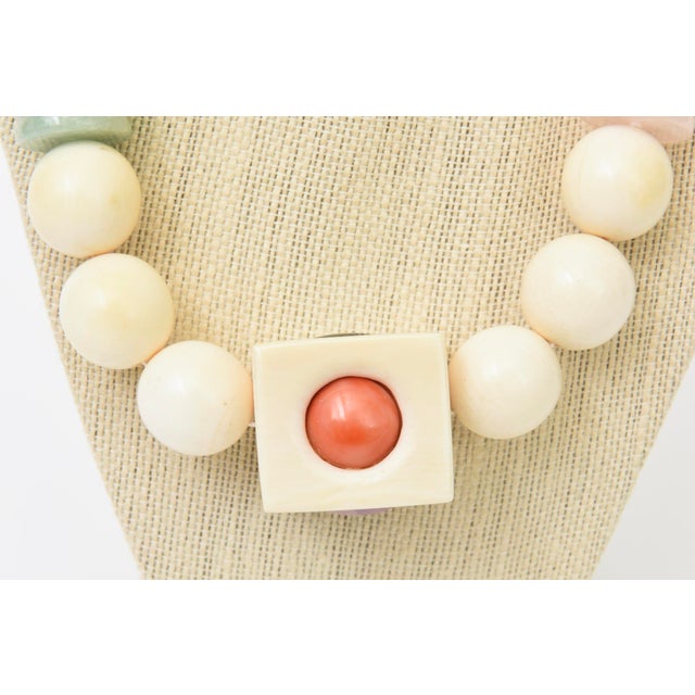 Gemstone Vintage Collar Necklace With Jade, Coral, Pink Quartz, Amethyst, Malachite and Hematite, 1960's For Sale - Image 7 of 10