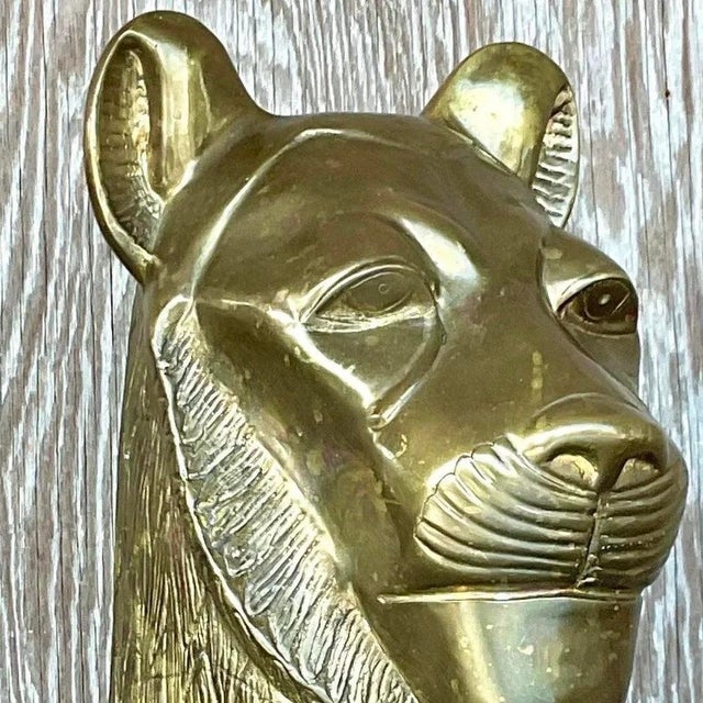 Vintage Chapman Brass Lioness Head Sculpture For Sale - Image 12 of 16