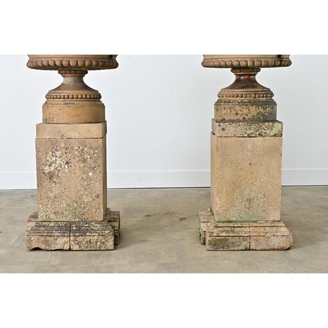 English Pair of 19th Century Cast Stone Garden Urns For Sale - Image 14 of 16