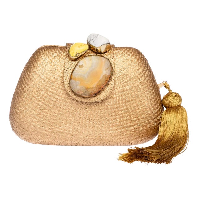 Rafe Tamu Bean Clutch in Gold with Stones For Sale