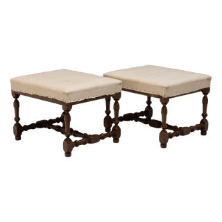 Vintage French Stools in Walnut, 1920s, Set of 2 For Sale