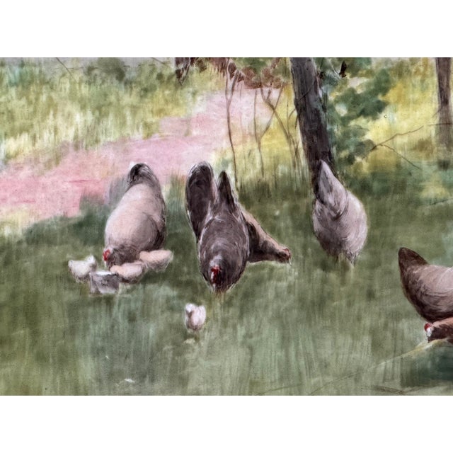 Early 20th Century Early 20th Century "Chickens Foraging in a Barnyard," Oil Painting on Porcelain Plaque by Paul E. Harney Jr (1850-1915) For Sale - Image 5 of 15