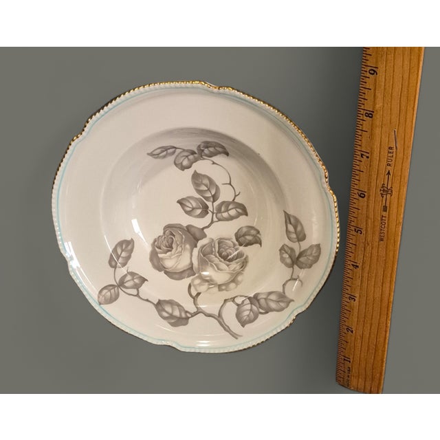 Vintage Pair u.s.a Castleton Gloria Fine China Taupe Roses Blue Band 22Kt Gold Trim Bowls For Sale - Image 6 of 8