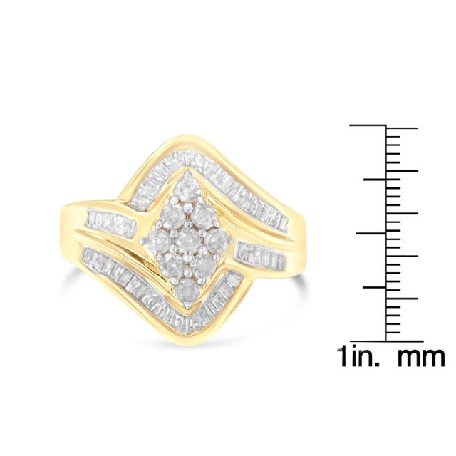 Metal 10K Yellow Gold Diamond Bypass Cluster Ring (1 Cttw, I-J Color, I2-I3 Clarity) - Size 6 For Sale - Image 7 of 7