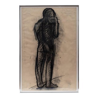 1970s Sylvia Schuster Charcoal Drawing of a Standing Figure, Framed For Sale