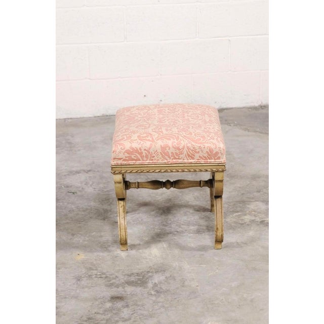 Peach Vintage Italian Curule-Style Stool Newly Reupholstered in Fortuny Fabric For Sale - Image 8 of 10