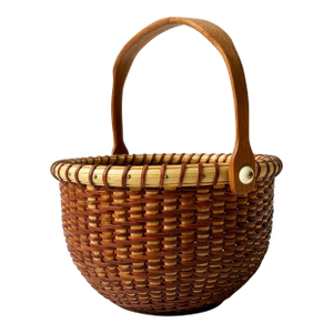 Vintage Signed Nantucket Lightship Basket – Handcrafted With Bone Handle & Geometric Pattern