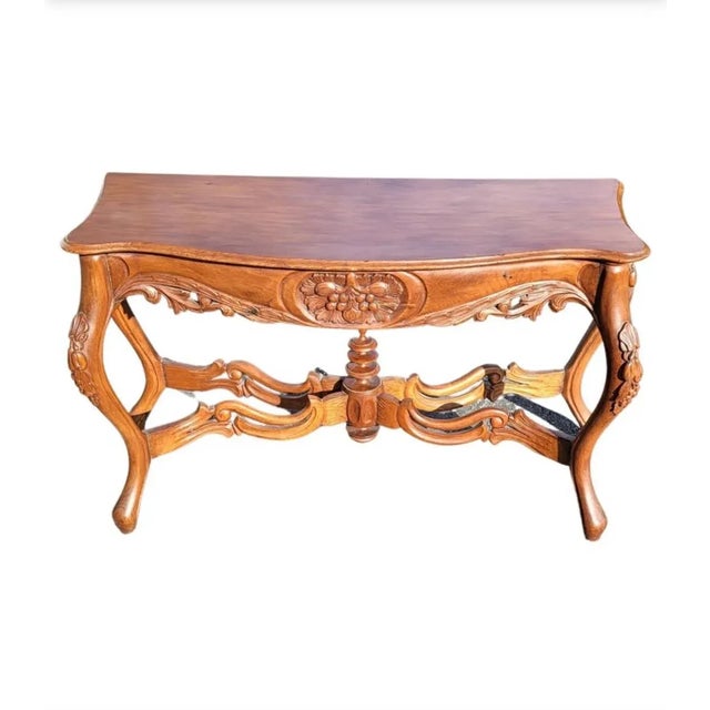 Rococo Style Carved Mahogany Serpentine Console Table For Sale - Image 4 of 9