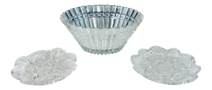 Hand Cut Crystal Bowl & Two Small Plates