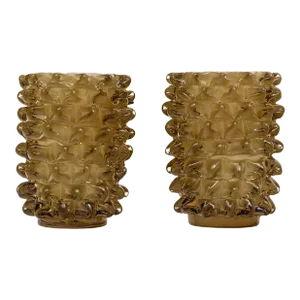 Pair of Taupe Murano Glass Rostrate Vase