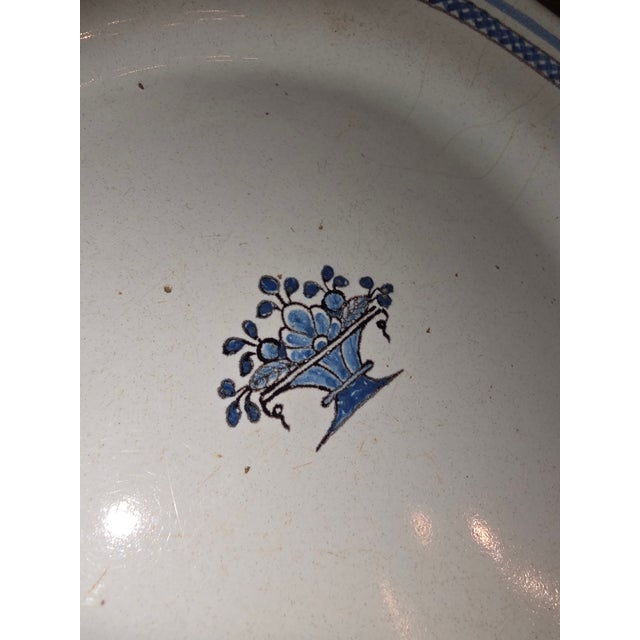 French Country Antique Blue and White Faience Rouen Plate For Sale - Image 3 of 5