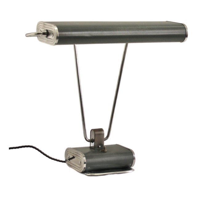 French Art Deco Green and Chrome Table Lamp by Eileen Gray for Jumo, 1940s For Sale