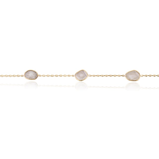 VR Jewels Minimalist 14k Yellow Gold Bezel Set Uncut Diamond Station Chain Bracelet For Sale - Image 4 of 18