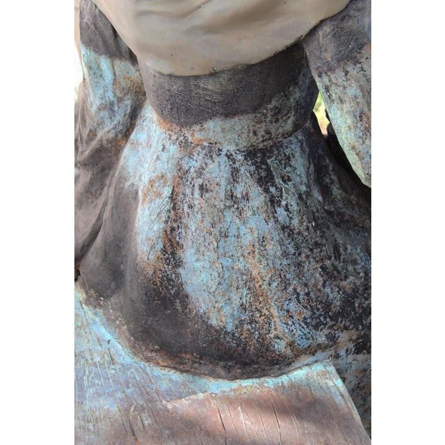 Vintage Life-Size Victorian Mother & Child Garden Sculpture With Bronze Faces, Hands & Upper Body – Garden Bench Statue With Basket Planter, 1980s For Sale - Image 15 of 18