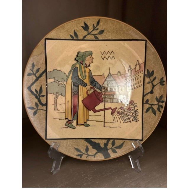 17th Century Minton Majolica Earthenware Zodiac Plate Set of 8 Late 1800’s Henry Stacey Marks For Sale - Image 5 of 12