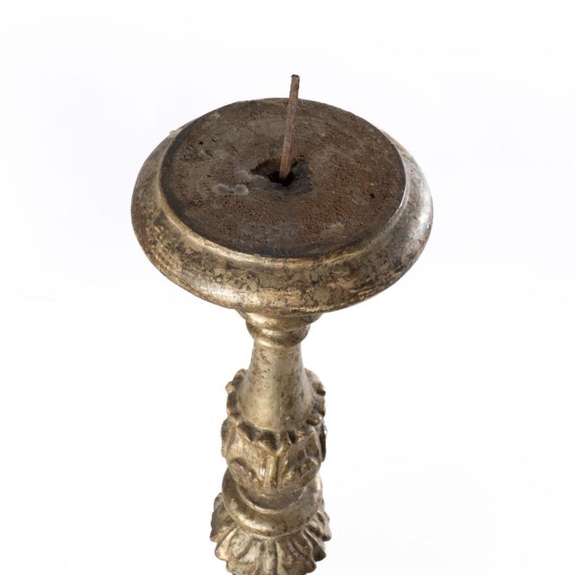 Italian Gilt Wood Pricket Candlestick For Sale - Image 4 of 10