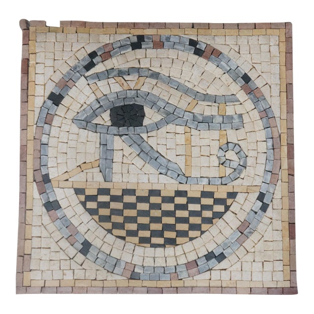Vintage Egyptian Eye of Horus Marble Quartz Mosaic Tile Plaque 12" For Sale