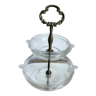 Vintage Hollywood Regency Walther Glas Two Tier Crystal Glass Tidbit Server, Circa 1960s For Sale