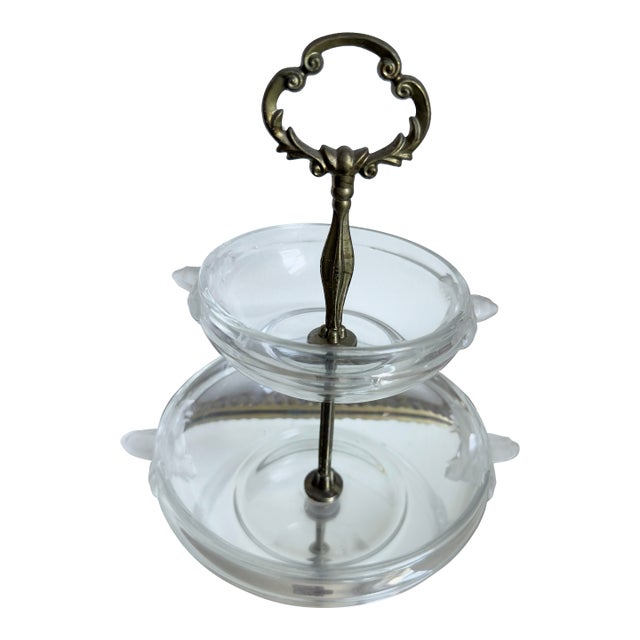 Vintage Hollywood Regency Walther Glas Two Tier Crystal Glass Tidbit Server, Circa 1960s For Sale
