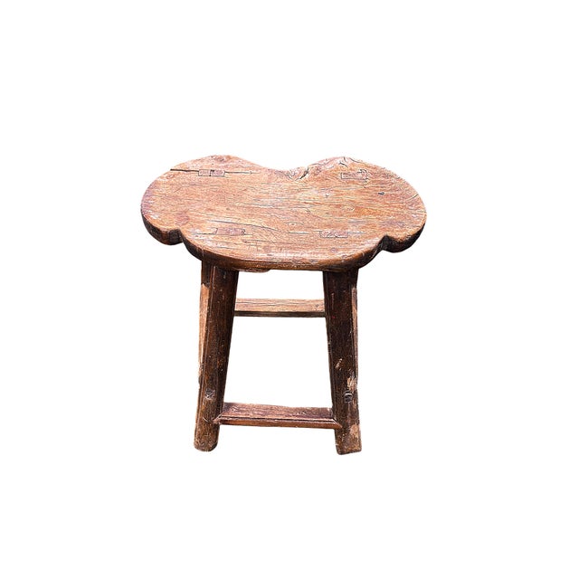 Vintage Rustic Unique Shape Four Legs Wood Stool Side Table For Sale - Image 4 of 16