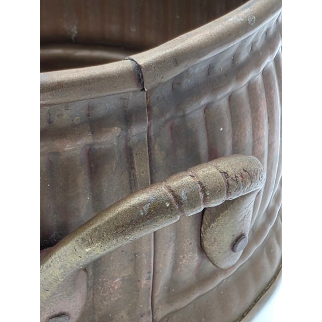 Metal Vintage Fluted Copper & Brass Cachepot Planter Bowl With Cast Handles For Sale - Image 7 of 7