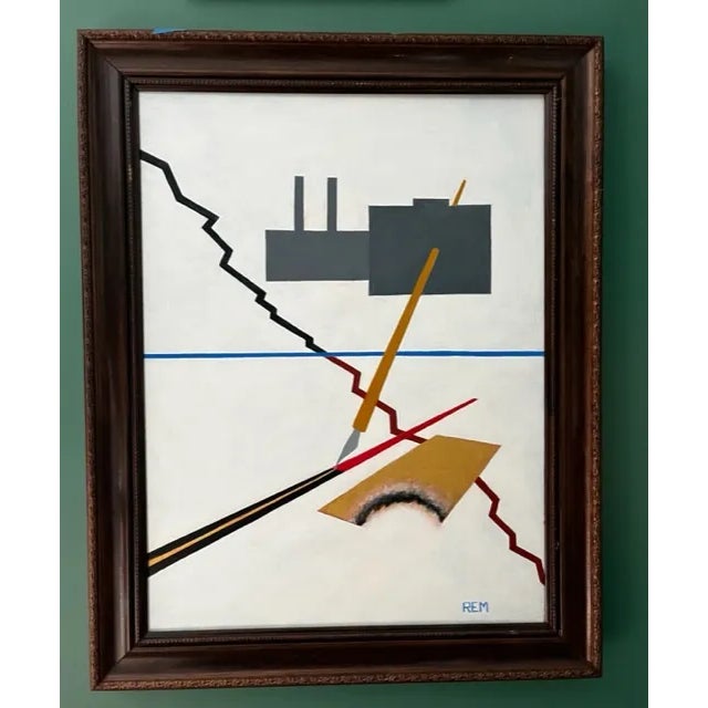 Mid-Century Modern Mid 20th Century Surrealism "The Stock Market", Original Acrylic Painting by Rem For Sale - Image 3 of 5