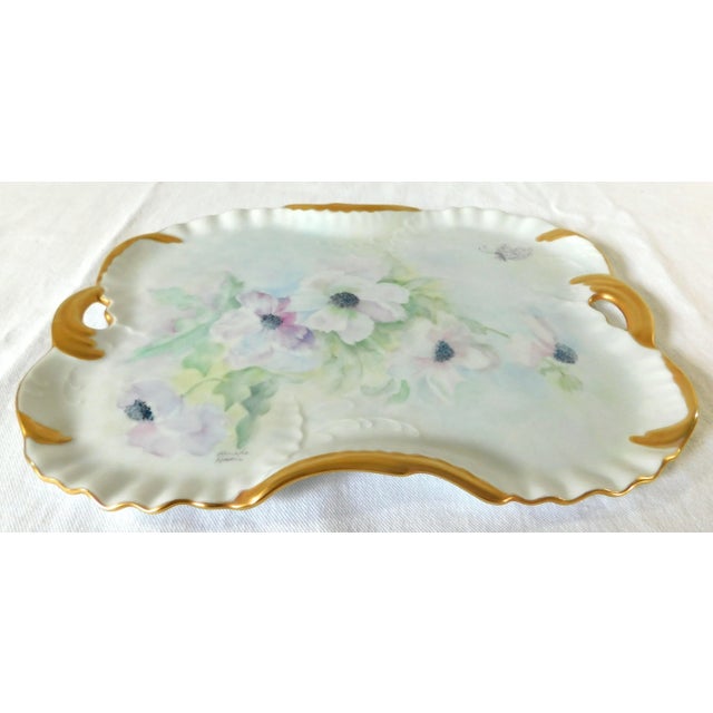 Elegant Antique Porcelain Hand Painted Signed Floral 24k Gold Trim Perfume Tray W/ Handles For Sale - Image 9 of 11