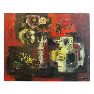 Frank Chabry, Red Still Life, Oil on Canvas, 1971 For Sale